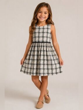 Pippa & Julie Cream and Black Plaid Sleeveless Dress